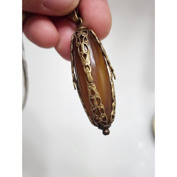 Jan Michaels Victorian Revival Style Pendant Necklace Carnelian Stone Signed - Picture 7 of 16